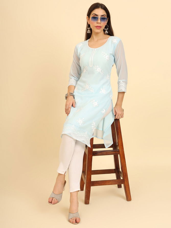 Albeli Designer Lucknowi Chikankari Work Georgette Kurtis Wholesale Shop In Surat
